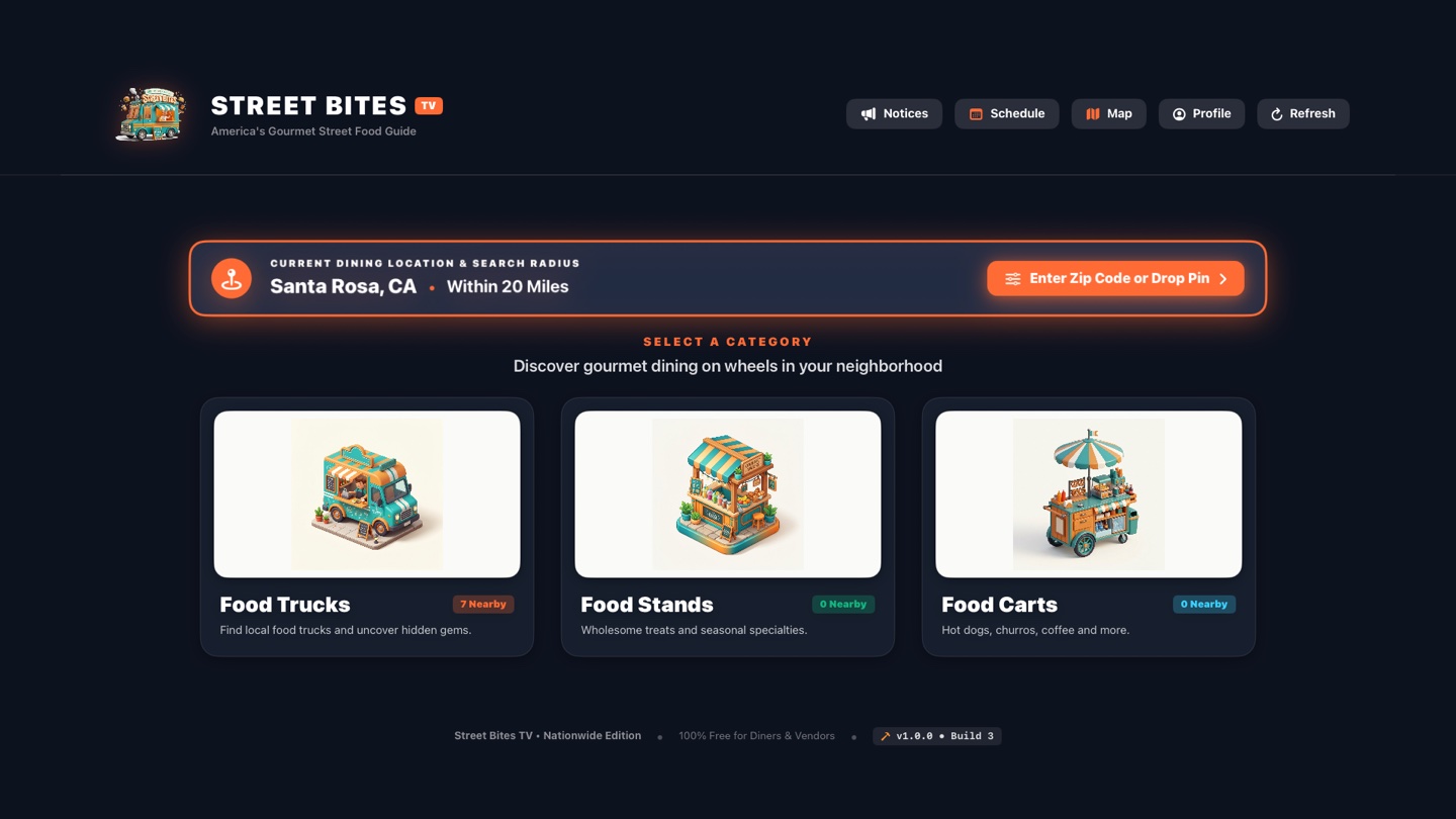 Street Bites Apple TV App Home Dashboard