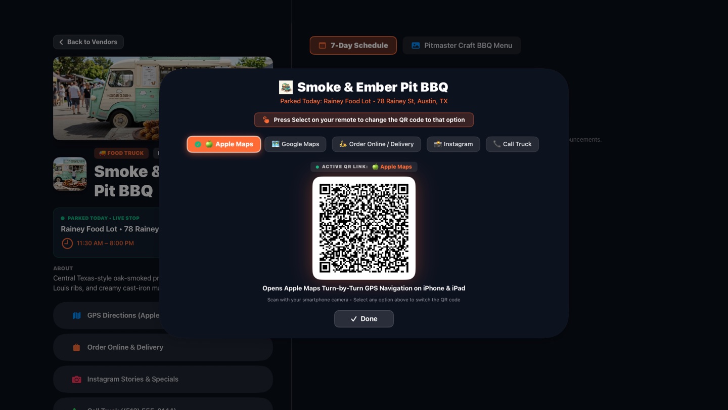 Street Bites Apple TV Phone Navigation QR Code